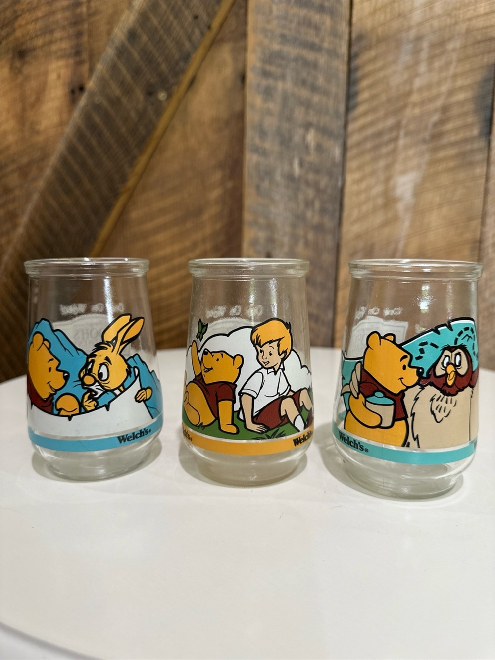 Vintage Winnie the Pooh's Grand Adventure Welch's Glass Jelly Jars Lot of 3 1997